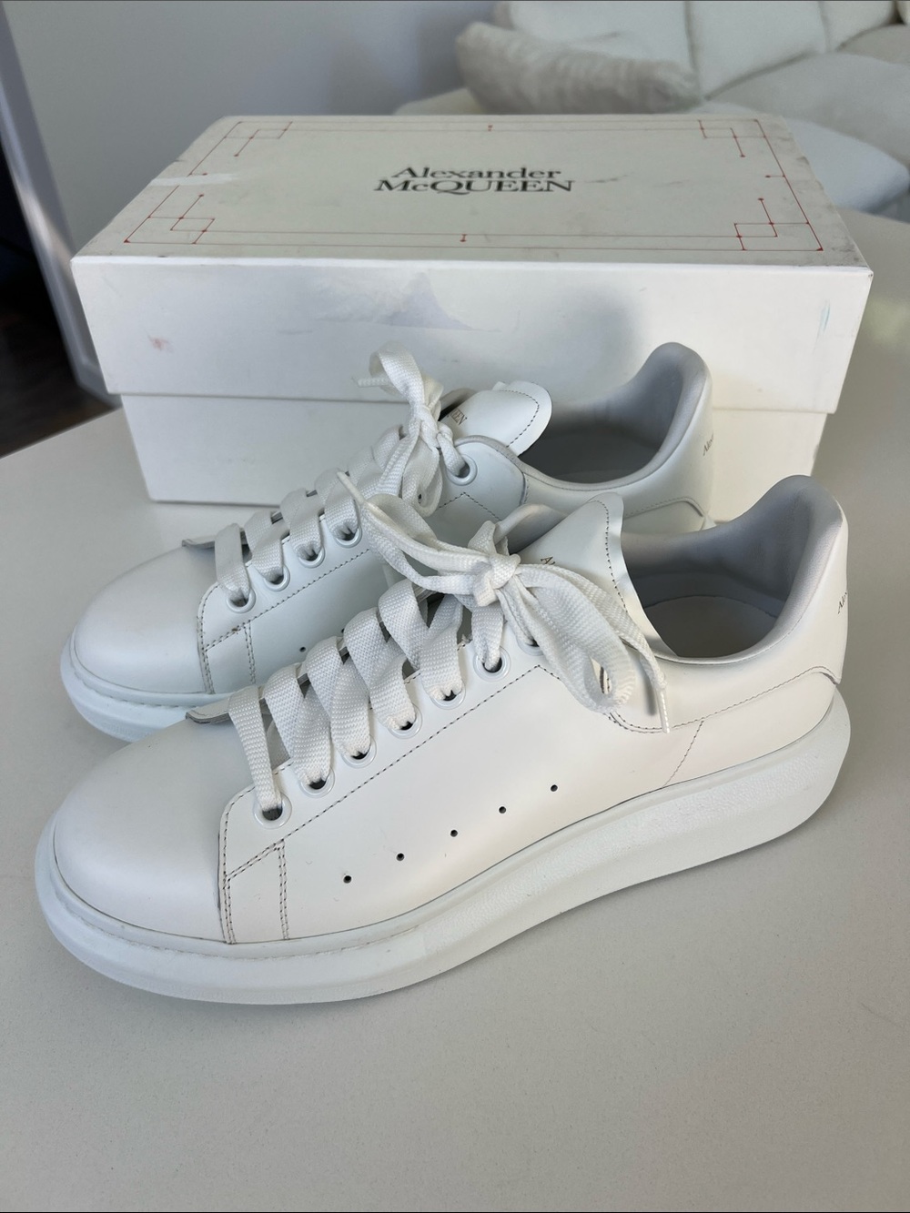 Alexander McQueen larry white leather lace up chunky sneakers size 42.5